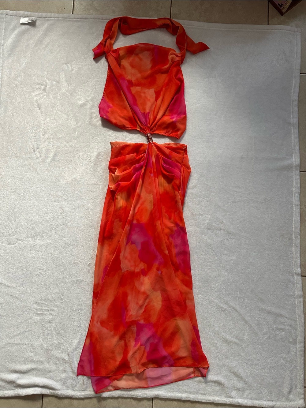 Hello Molly Golden Hour Drinks Midi Dress Orange Size 2 XS Cutout Chain Back